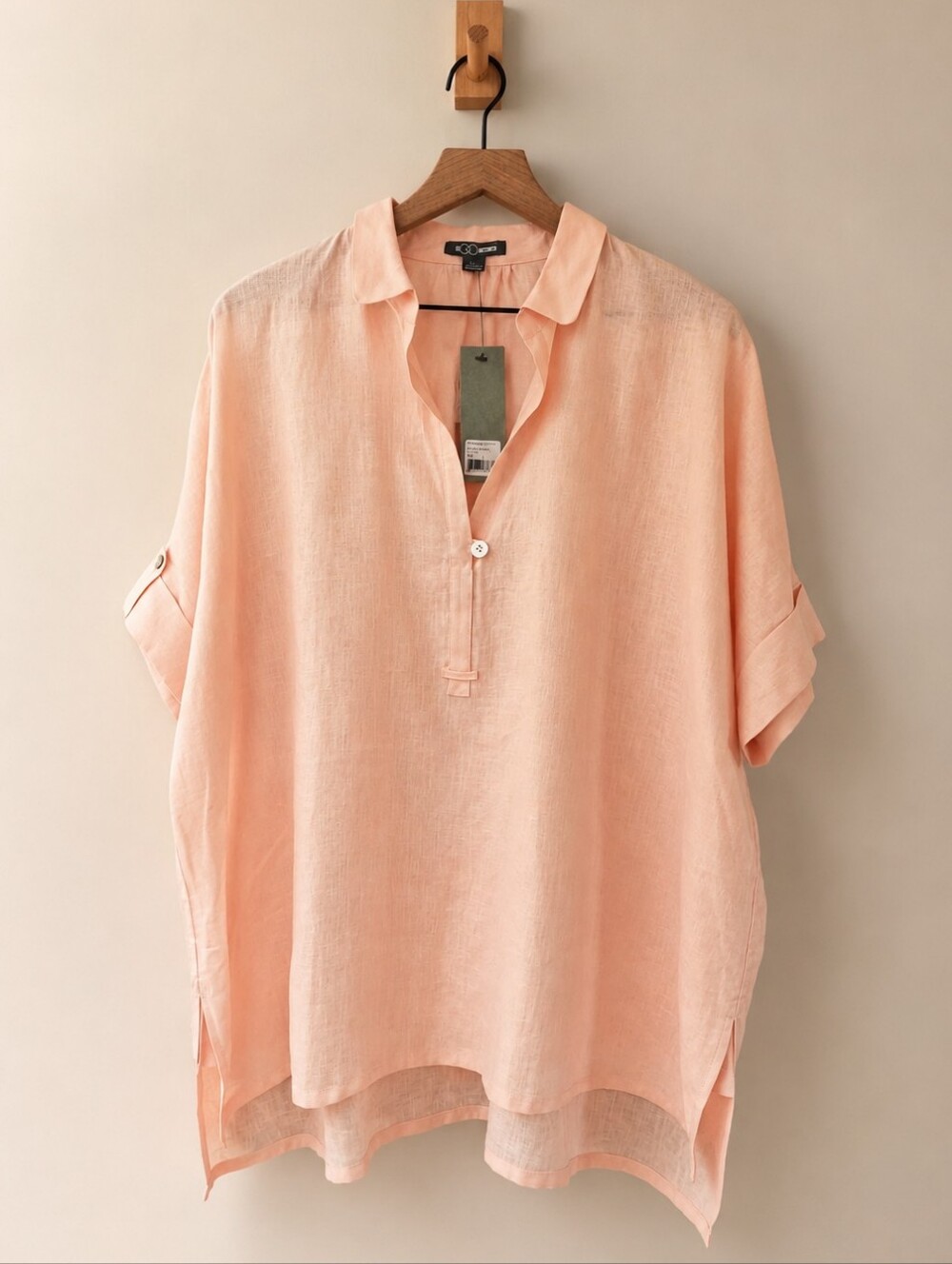 GO SILK Men's 100% Linen Shirt NWT Size Large Oversized Relaxed Fit Soft Pink